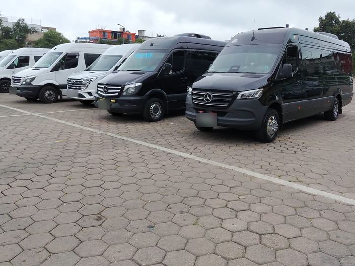 Sprinter negras y blancas formadas en un patio